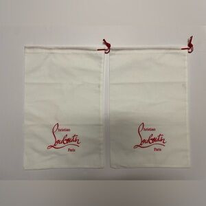 Christian Louboutin White Shoe Dust Bags with Red Logo and Drawstrings (Pair)